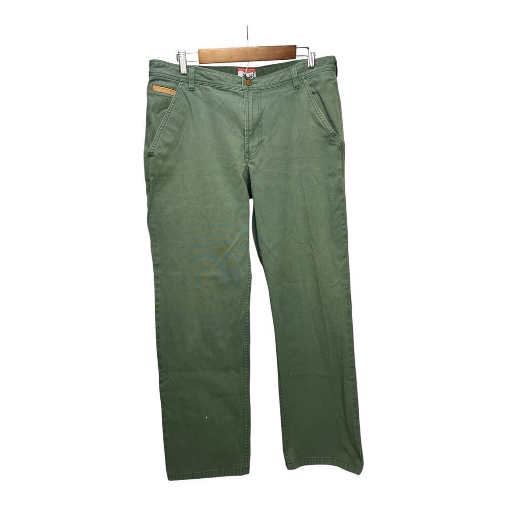 SOUTHERN TIDE PANTS MENS SZ 36x32 RT-7’s Green LEATHER TRIM FLAT FRONT